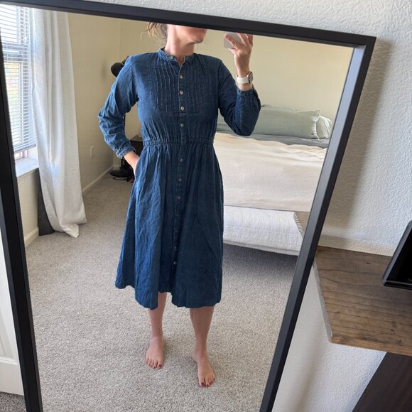Vintage Orvis Denim Long Sleeve Midi Dress Size Medium - Picture 3 of 9